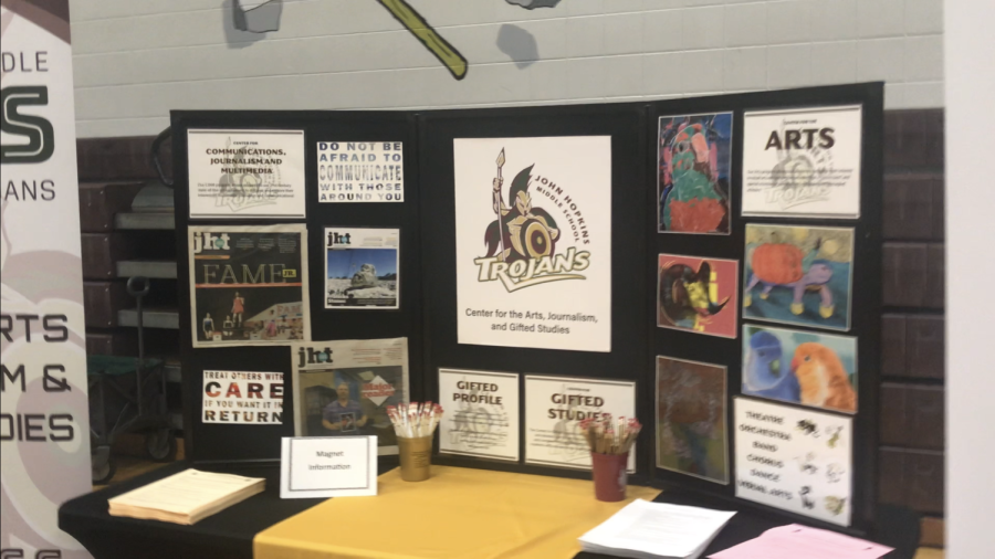 Gifted booth in John Hopkins gymnasium on Expo night. 
