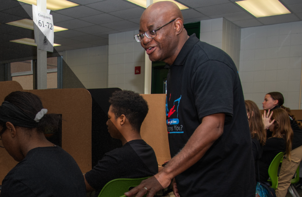 Coding instruction at JHop from the Arts Conservatory for Teens program is located in the JHop Library.