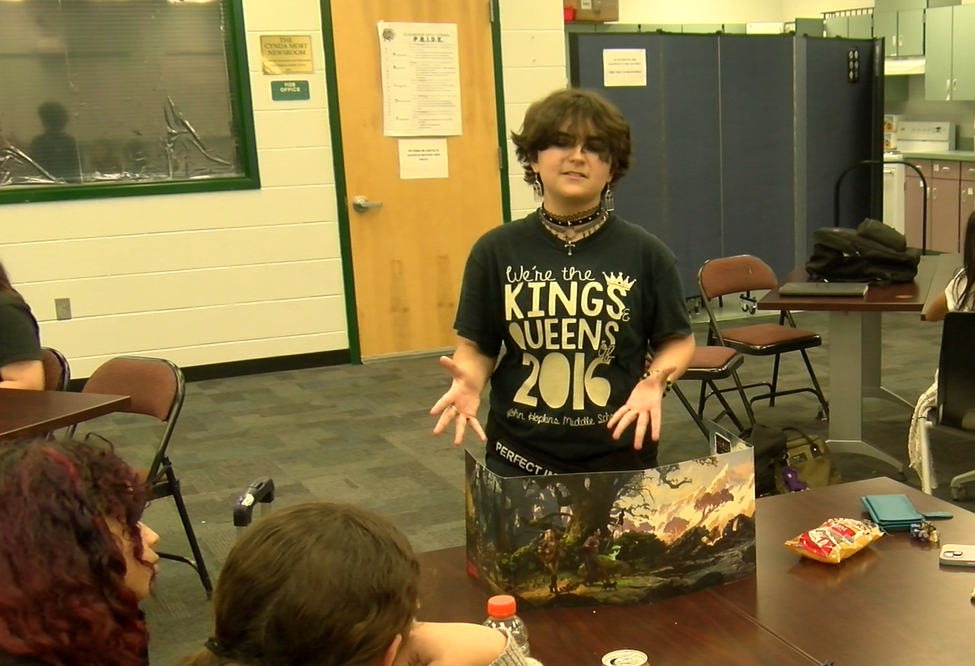 Dungeon Master Lily Wells conducts a game in the journalism room.