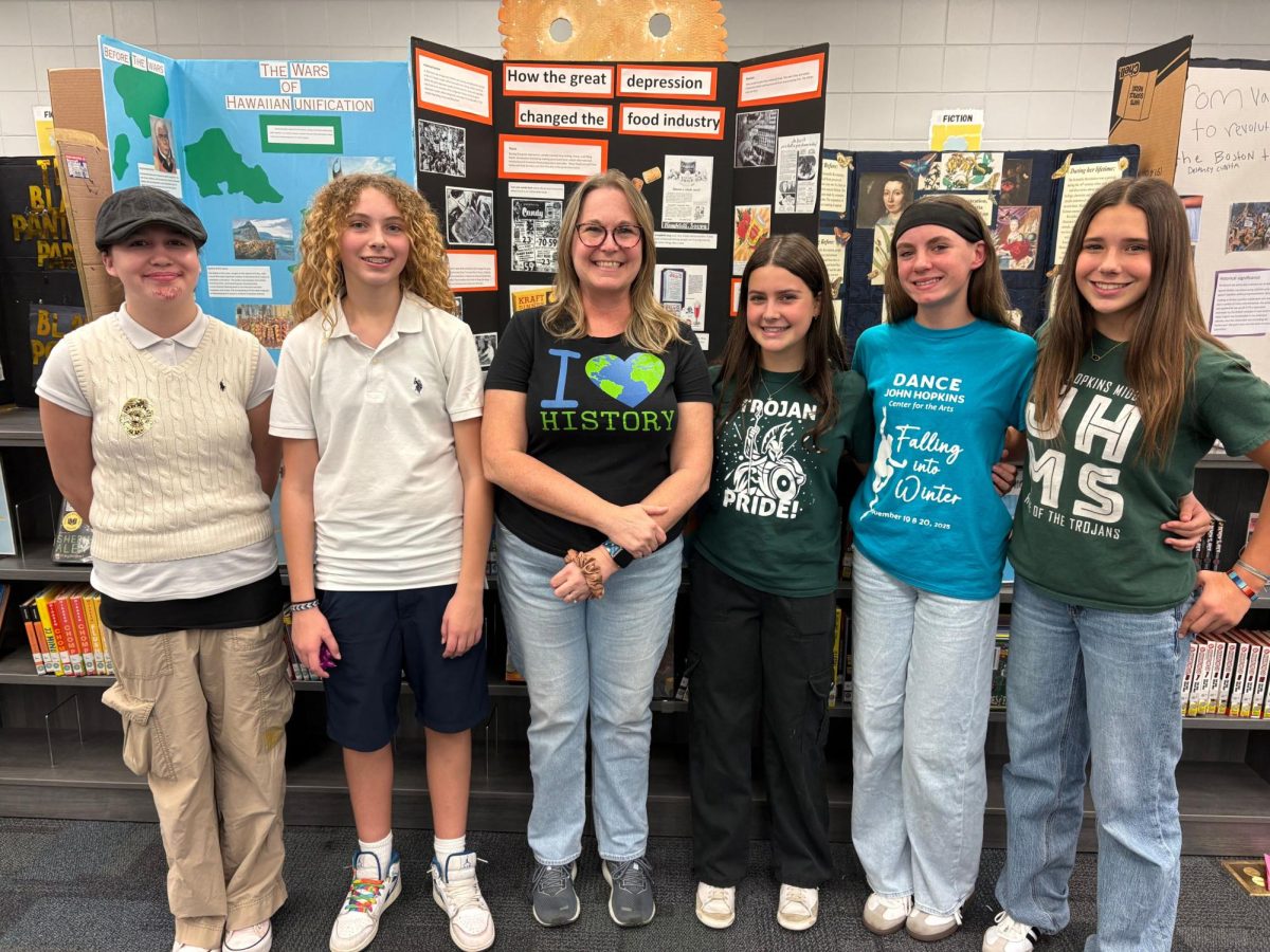 JHop history teacher Tracy Newman with NHD participants Aurora Catalogna, Marley Larkin, Lucy Auld, Annalee Rapier and Katie Kadner.