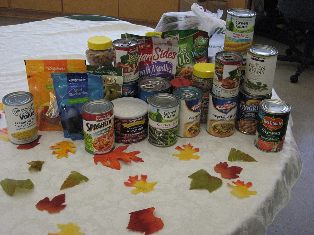 Non-perishable food items are wanted. Image via Wikimedia commons.