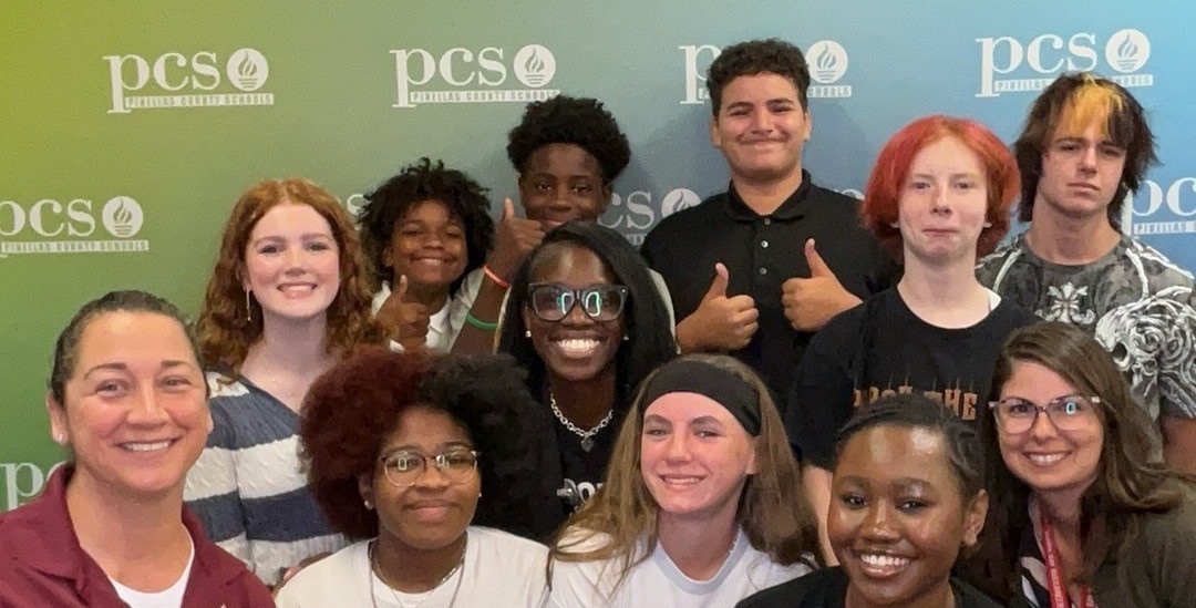 Math teacher Diana Wolff, Principal Brittnee Scott, and seventh-grade Assistant Principal Jacqueline Harding with the Algebra Bowl team: Charlotte Brass, Dawne'G Ruffin, Altonio Roberts, Ibrahim Lollis, Bentley Miro, Vincent Alacazar. Ny'Riell Holmes, Annalee Rapier and Carrie Walker.