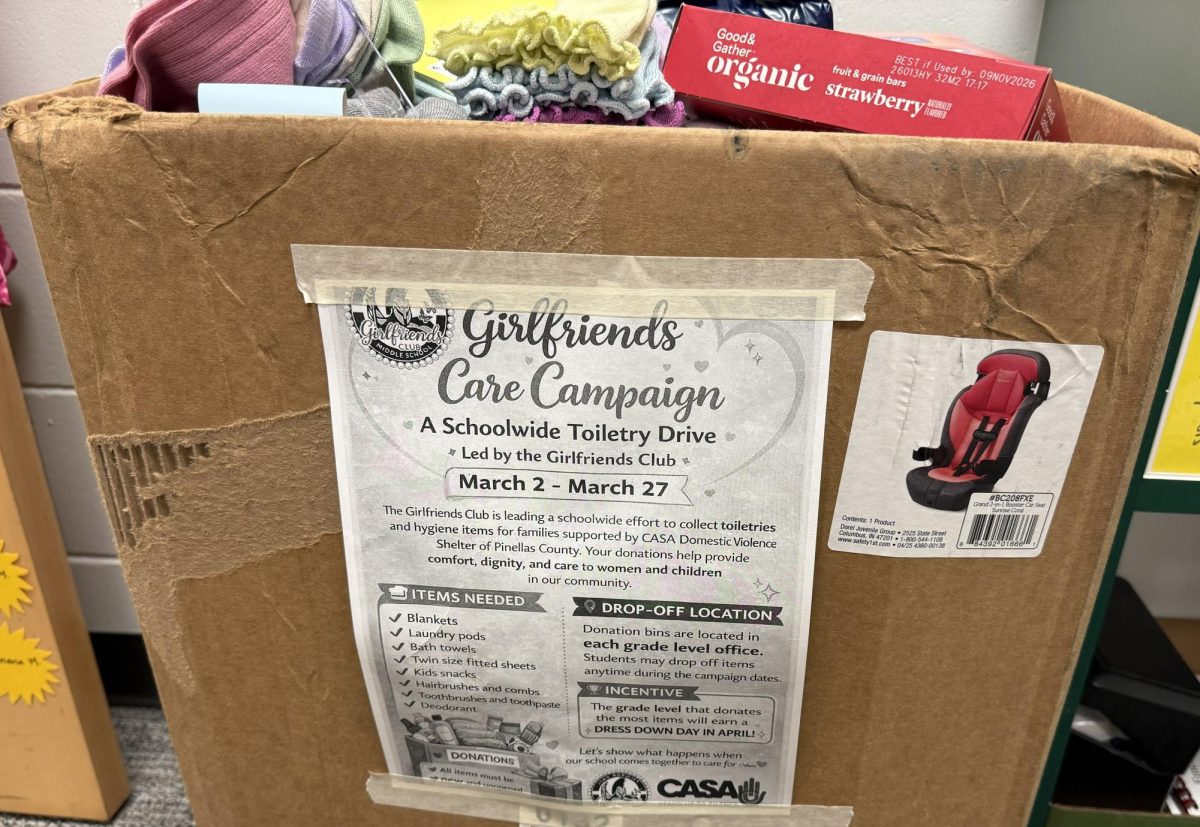 A collection box for the Girlfriends Care Drive was filled to the brim with donated items.