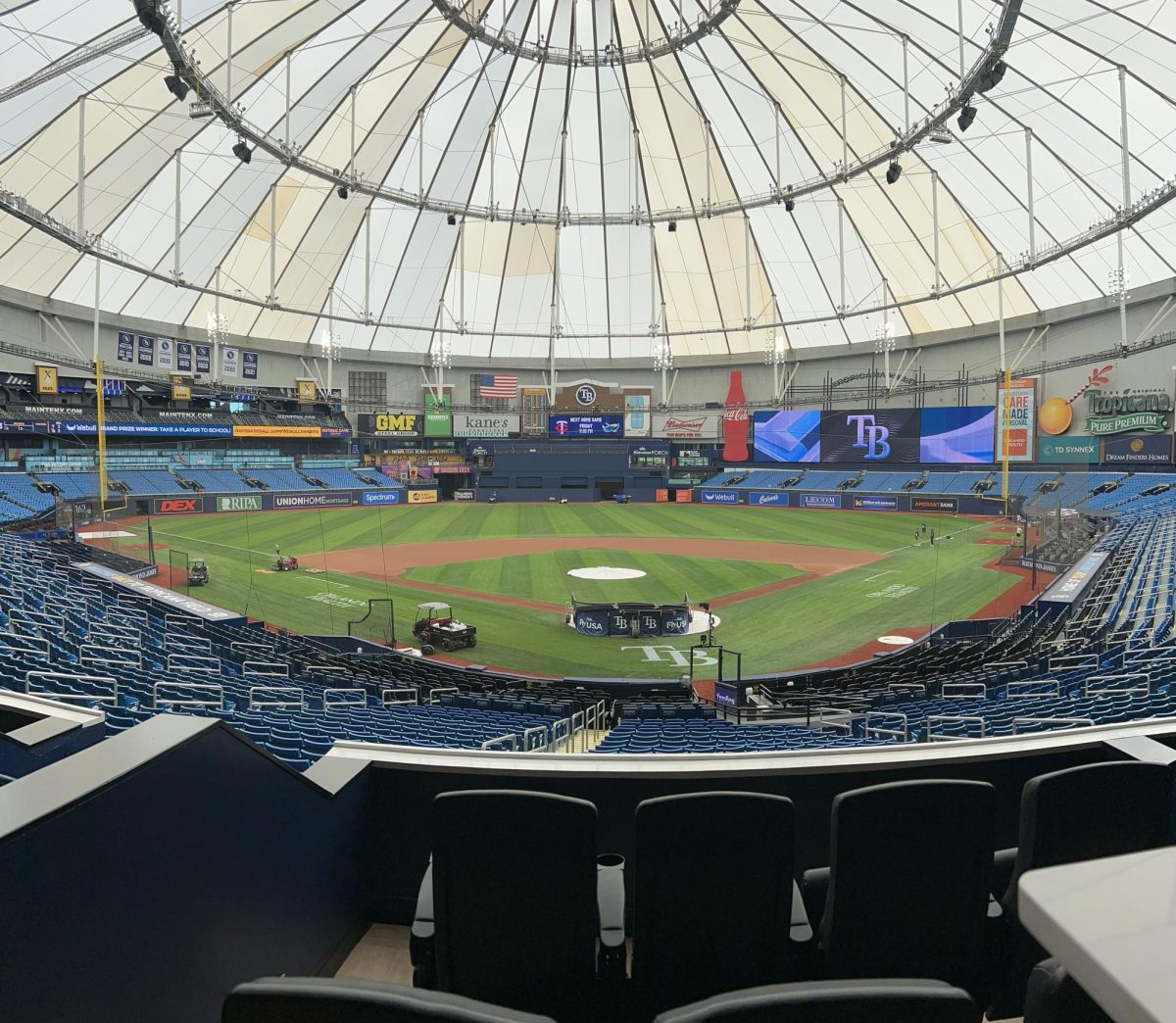The box seat views from the Tampa Bay Rays Rays' Baldwin Group Club level.