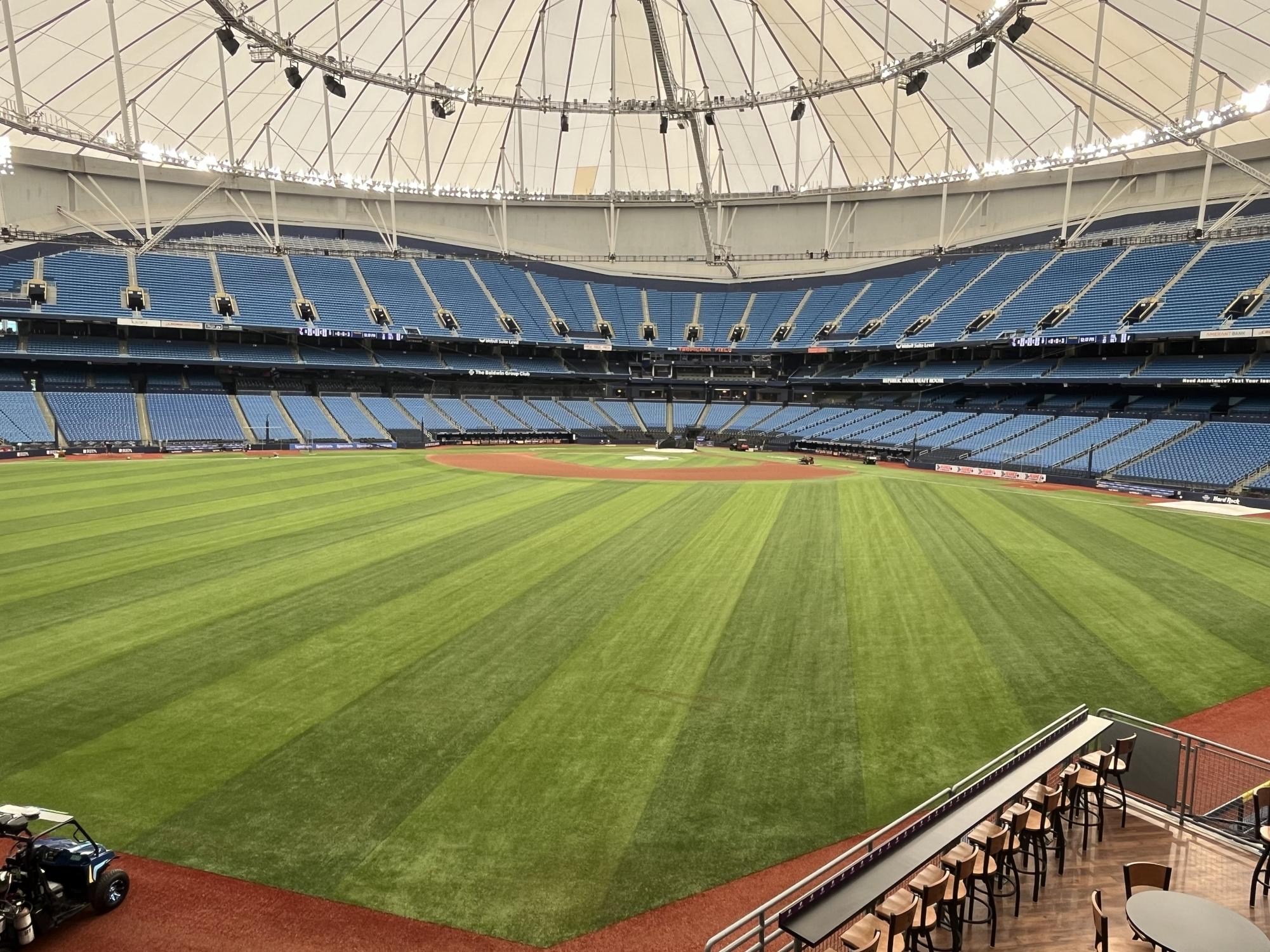 Tropicana Field's roof and field were replaced following the destruction left by Hurricane Milton.