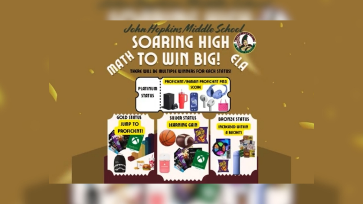 Scholars who make gains on their tests will be put in a drawing to win prizes.